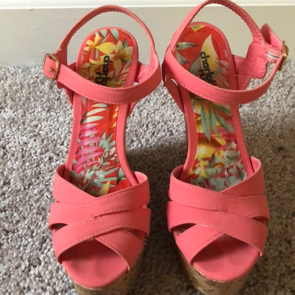 Pink Suede Ankle Wrap Cork Wedge Sandals. - Picture 3 of 8